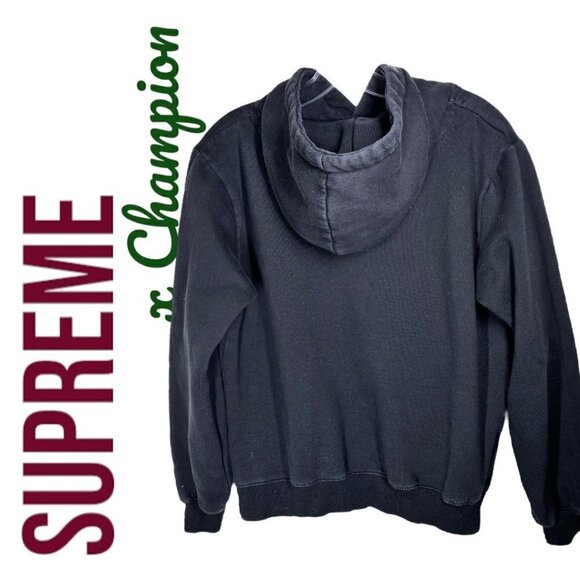 SUPREME x CHAMPION Collab Stacked C Hoodie Black Youth Large - Picture 3 of 8